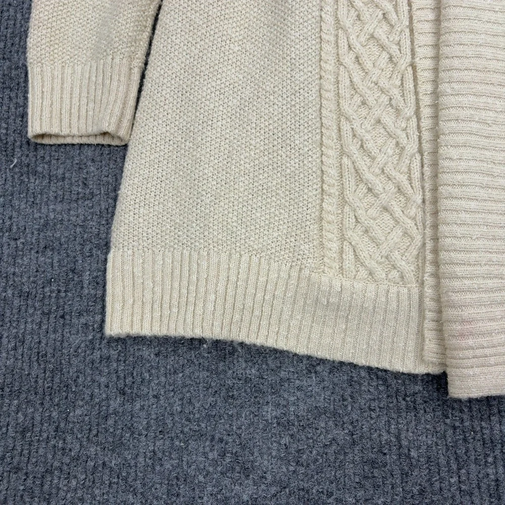 LL Bean Cardigan Womens XL Cream Cotton Blend Cable Knit‎ Open Front Classic
